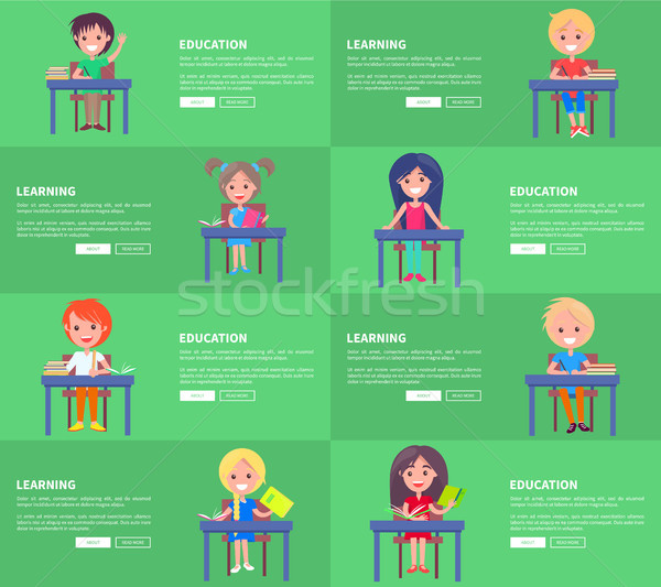 Education and Learning Set of Green Posters Blocks Stock photo © robuart