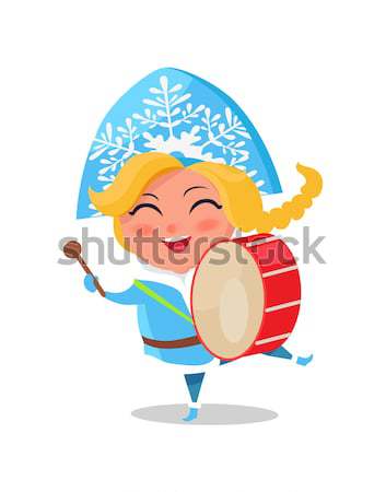 Stock photo: Smiling Snow Maiden Jumping High on Snow Vector