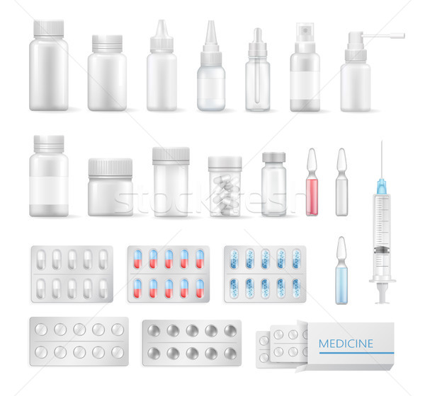 Stock photo: Medicine Set of Different Flacons, Colorful Banner