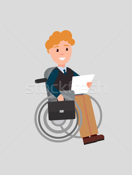 Stock photo: Disabled Man Reading Paper Vector Illustration