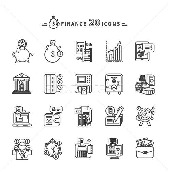 Set of Outline Finance Icons on White Background Stock photo © robuart