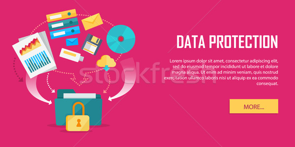 Stock photo: Data Protection Video Web Banner in Flat Style