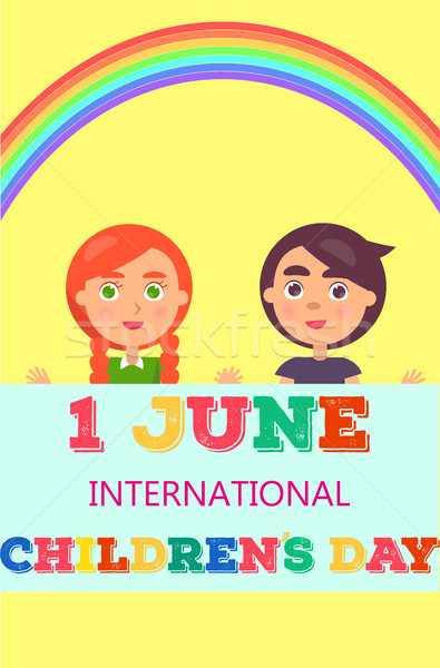 1 June International Day Poster with Two Kids Stock photo © robuart