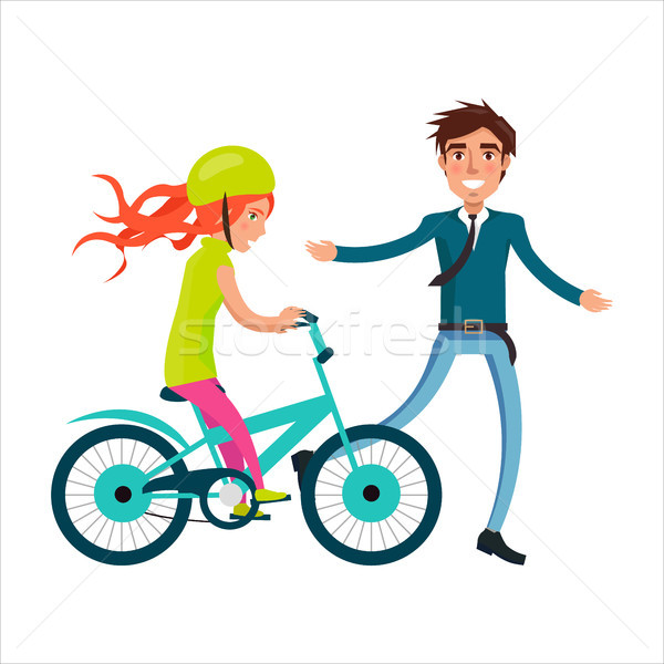 Family Bike Ride with Dad and Daughter on Bicycle Stock photo © robuart