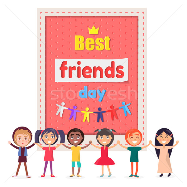 Best Friends Day Poster with Cheerful Children Stock photo © robuart