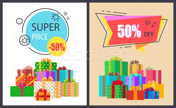 Super Price Fifty Percent Off Promo Poster Package Stock photo © robuart