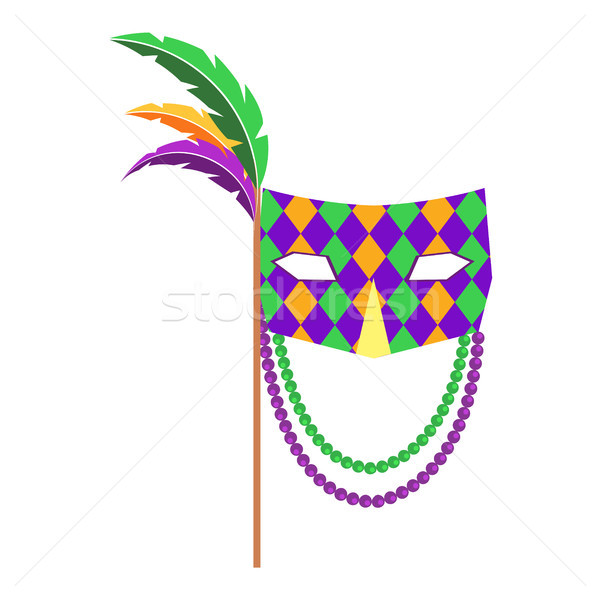 Carnival Mask with Handle and Feathers Flat Vector Stock photo © robuart