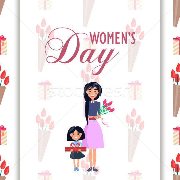 Stock photo: Mother and Daughter with Presents on Womens Day