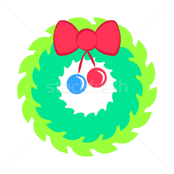 Christmas Green Wreath with Red Bow and Ribbon Stock photo © robuart