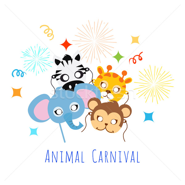 Stock fotó: Gyerekes · állat · maszkok · elefánt · zebra · majom