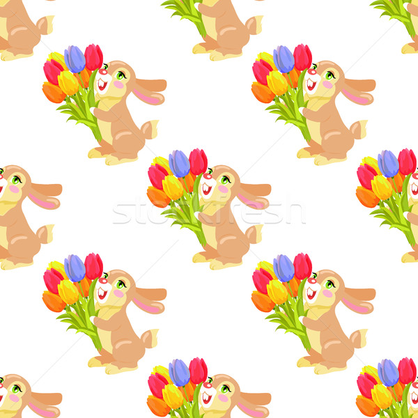 Seamless Pattern with Chocolate Bunny and Bouquet Stock photo © robuart