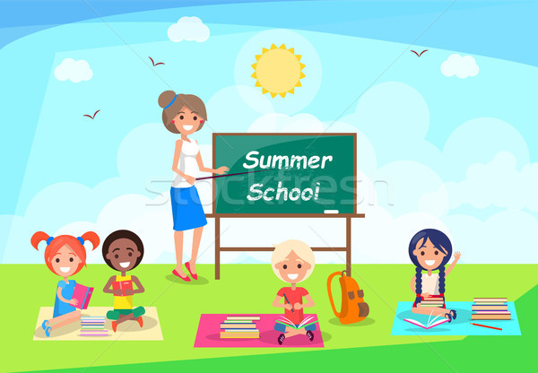 Back to School Banner with Teacher and Pupil in Park Stock photo © robuart