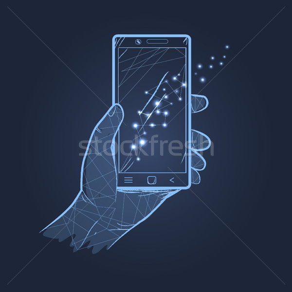Hand Smartphone Dark Theme Vector Illustration Stock photo © robuart