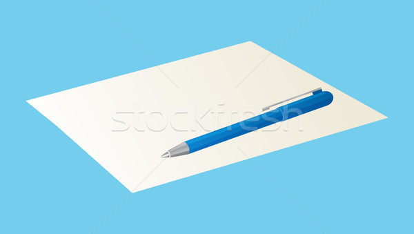 Pen on Blank Sheet of Paper Isolated on Blue, Icon Stock photo © robuart