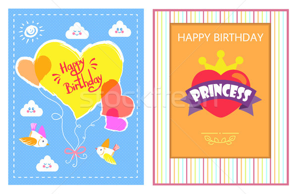 Foto stock: Feliz · cumpleaños · brillante · tarjetas · amarillo · rojo · rosa