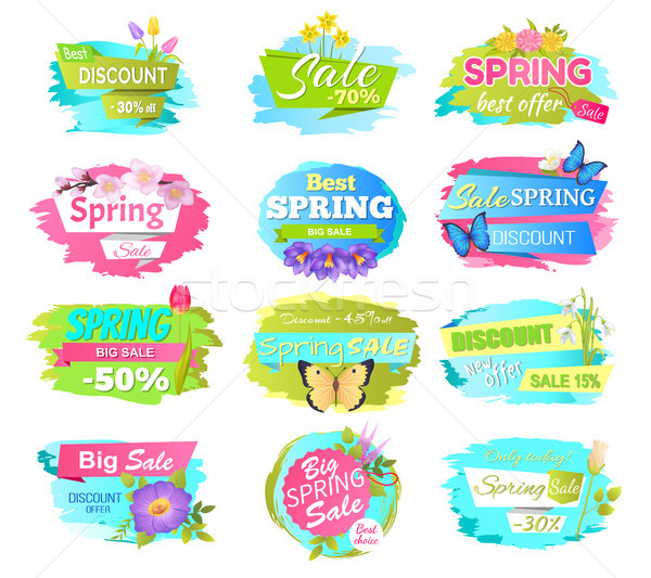 Big Set of Spring Sale Advertisement Labels Flower Stock photo © robuart