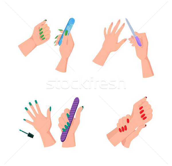 Weiblichen Hände ordentlich Maniküre Nagel Dateien Stock foto © robuart