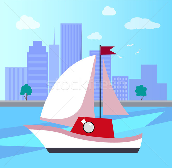 Sailboat in Town on River Vector Illustration Stock photo © robuart