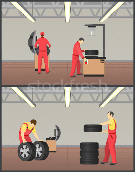 Workshop for Tyres Servicing Vector Illustration Stock photo © robuart