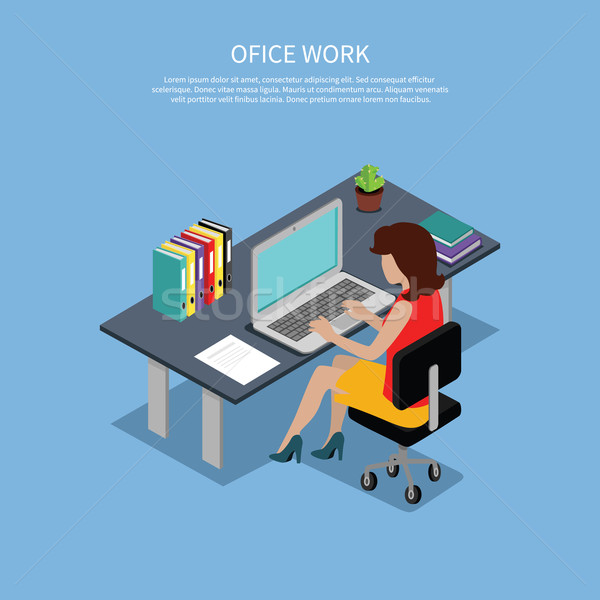等距 女子 辦公室工作 室內設計 三維女人 辦公室 商業照片 © robuart