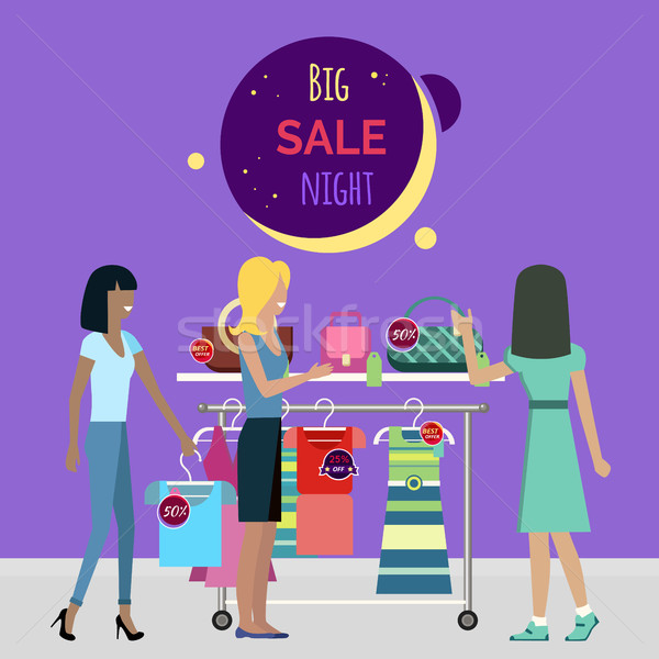 Big Night Sale in Fashionable Boutique. Vector Stock photo © robuart