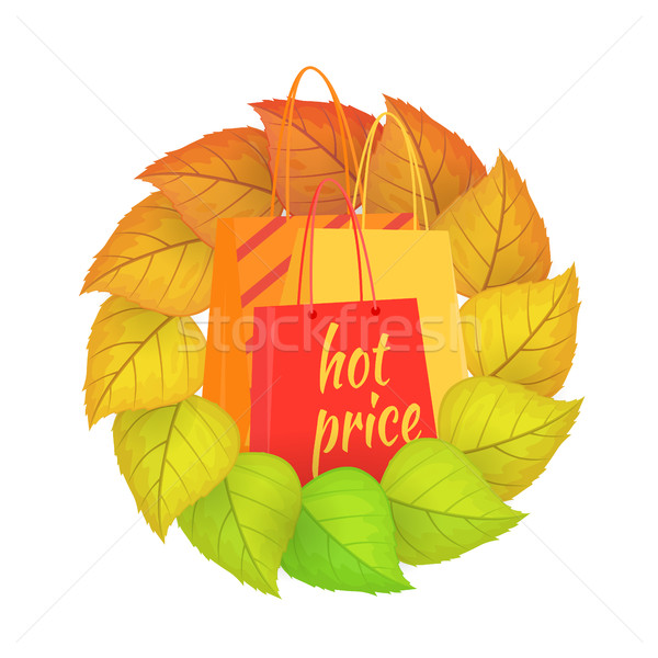 Papírzacskók forró ár koszorú levelek szöveg Stock fotó © robuart