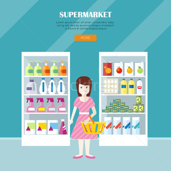 Supermarket Concept Web Banner in Flat Design. Stock photo © robuart