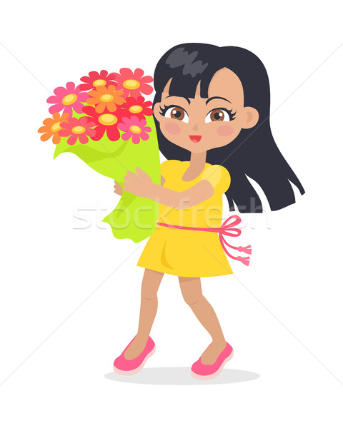 Smiling Girl with Colourful Bouquet of Flowers. Stock photo © robuart