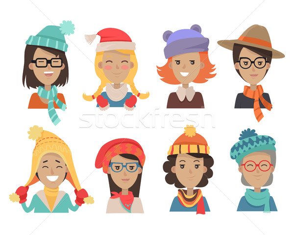 Woman Face Emotive Vector Icons in Flat Style Set  Stock photo © robuart