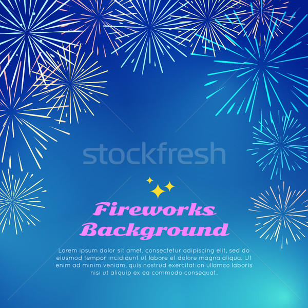 Fireworks Background. Colorful Top Frame on blue Stock photo © robuart