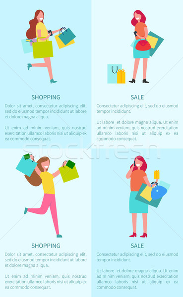 Shopping and Sale Four Posters Vector Illustration Stock photo © robuart