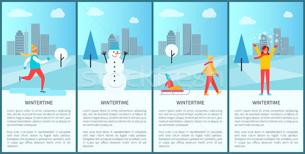 Wintertime City Set of Posters Vector Illustration Stock photo © robuart