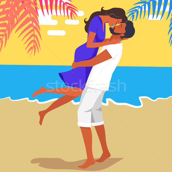 Man Lifts his Girlfriend and Kisses Illustration Stock photo © robuart