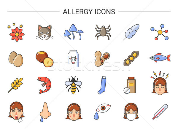 Stock photo: Allergy Sources Icons with Causative Agents Set