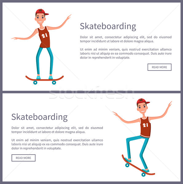 Skateboarding ingesteld posters knop lezen Stockfoto © robuart