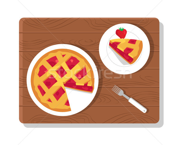 Pie and Plate on Wooden Board Vector Illustration Stock photo © robuart