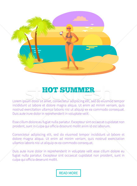Hot Summer Web Poster Tropical Beach and Woman Stock photo © robuart