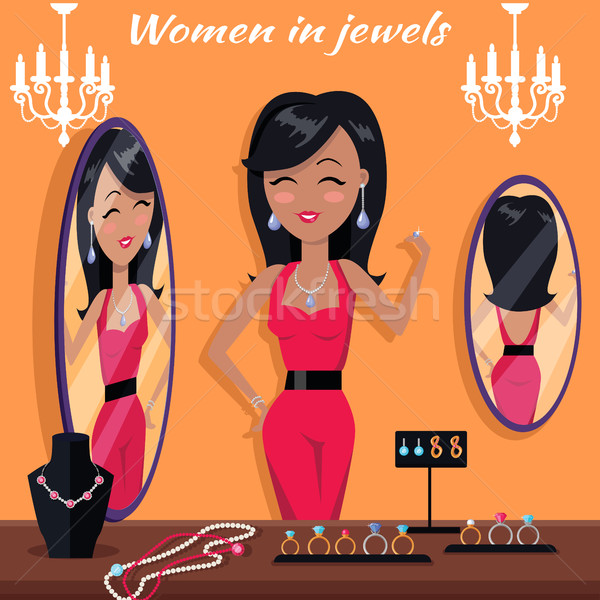 Kobiet kamieni lustra biżuteria banner projektu Zdjęcia stock © robuart