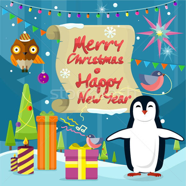 Stock photo: Merry Christmas and Happy New Year Poster Penguins