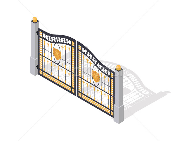 Iron Gate Opens and Closes from Middle Isolated Stock photo © robuart