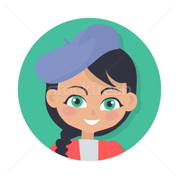 Smiling Girl with Black Braid and Forelock. Hat Stock photo © robuart