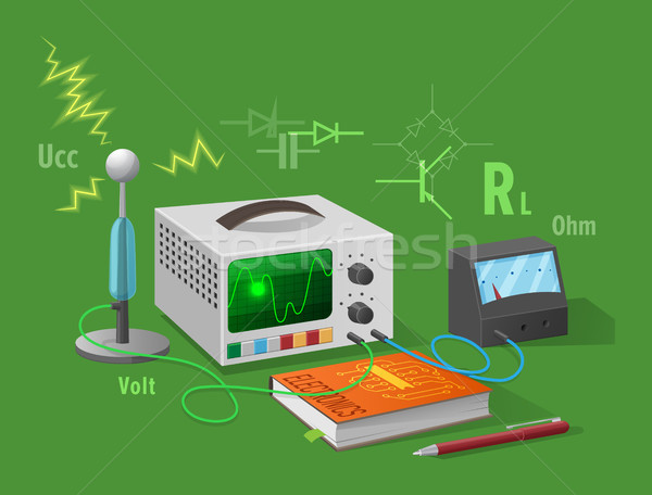 Stock fotó: Elektronika · osztály · izolált · illusztráció · zöld · rajz