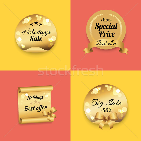 Holidays Best Offer Label on Gold Paper Stamp Set Stock photo © robuart