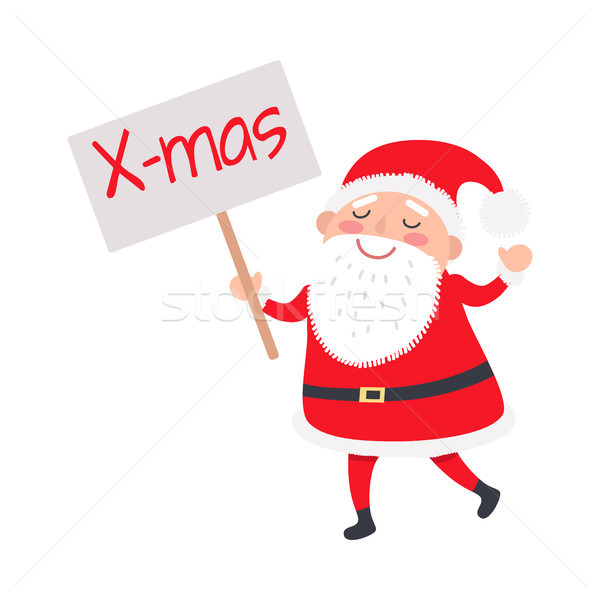 Santa Claus with X-mas Poster on White Background Stock photo © robuart