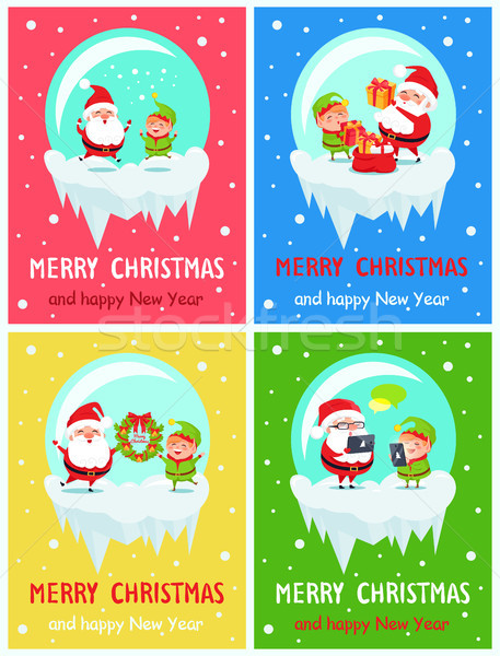 Happy New Year Merry Christmas Poster Santa Elf Stock photo © robuart