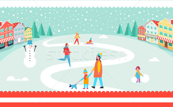 Snowy Winter Park Poster Vector Illustration Stock photo © robuart