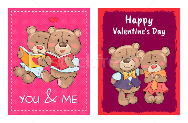 Happy Valentines Day You and Me Posters Set, Teddy Stock photo © robuart