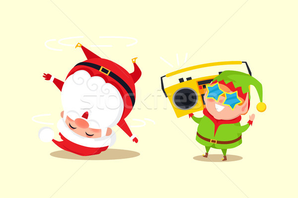 Santa Claus, Elf Tape Recorder Vector Illustration Stock photo © robuart