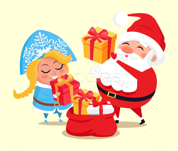 Snow Maiden, Santa with Gifts Vector Illustration Stock photo © robuart