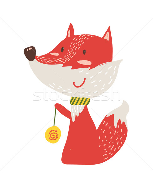 Happy Red Fox with Yo-yo Icon Vector Illustration Stock photo © robuart